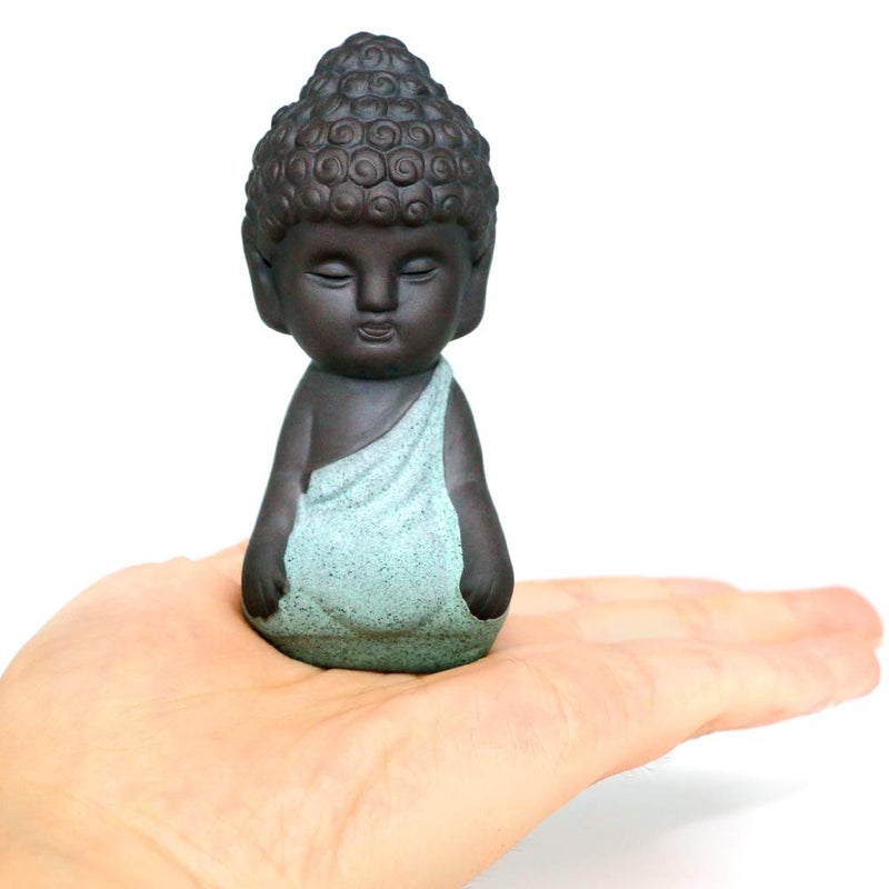 Kingzhuo Set of 4 Ceramic Little Cute Small Buddha Statue Monk Figurine Creative Baby Crafts Dolls Ornaments Gift Classic Delicate Ceramic Arts and Crafts Tea Accessories 4 Pcs (4 x 8.4 CM) - Image 5